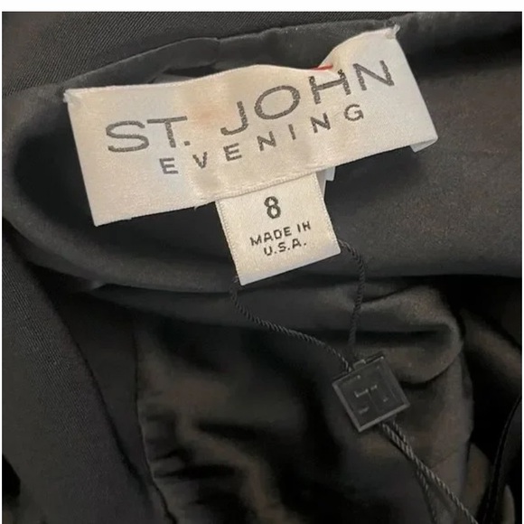 St. John Evening Black Formal Silk Cocktail A-Line Party Dress Size 8 - Picture 8 of 11